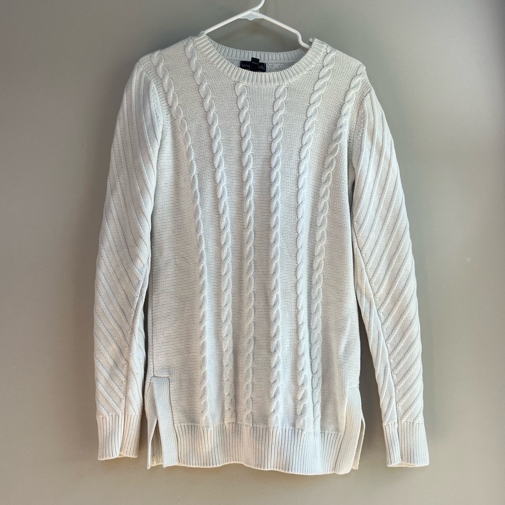 Long Tall Sally White Cable Knit Sweater Small (S)